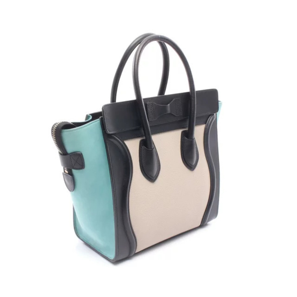 Celine Black Bag Ivory Leather Luggage Tote Blue Shopper White White Blue